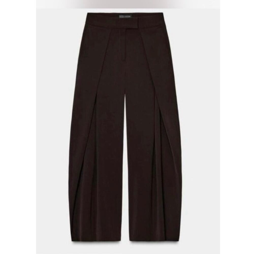 Zara Brown Wide Leg Tailored Trousers XL High Waist Pleated Dress Pants